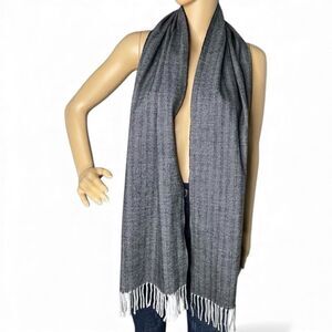 Cashmere Feel Black and White Herringbone Scarf With Fringe 100% Acrylic